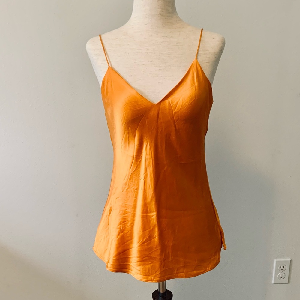 Cami NYC Orange Satin V-Neck Slip Tank